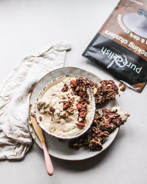 Peanut Butter Caramel Protein Dip with Almond & Dark Chocolate Snacking Clusters (2)